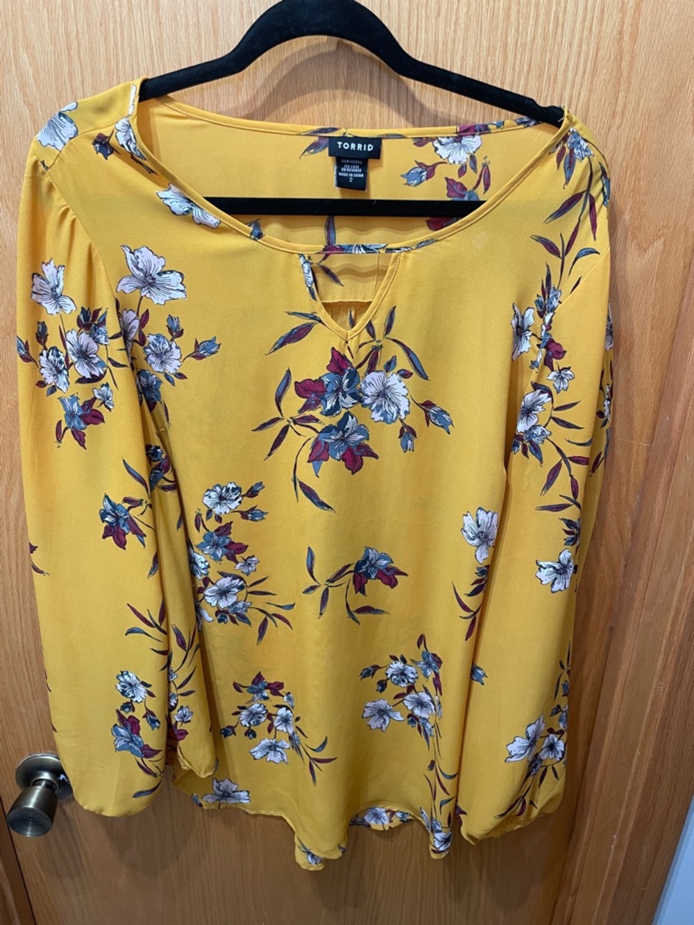 torrid Mustard Floral Keyhole Long-Sleeve Blouse